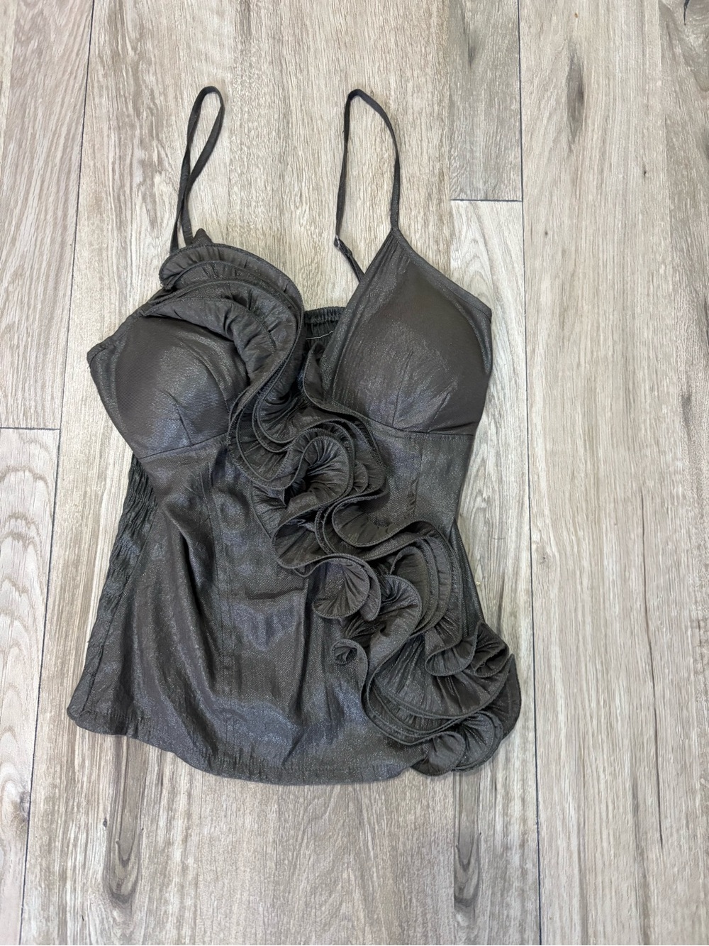 Y2K Women's grey Ruffle Cami Top